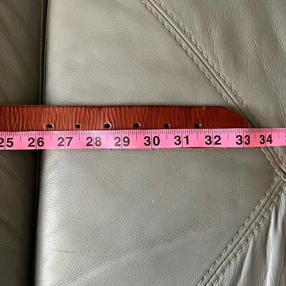 VINTAGE Premium COW HIDE Genuine Thick LEATHER Brass Buckle BELT S/M 26.5”-31.5” - Picture 12 of 12